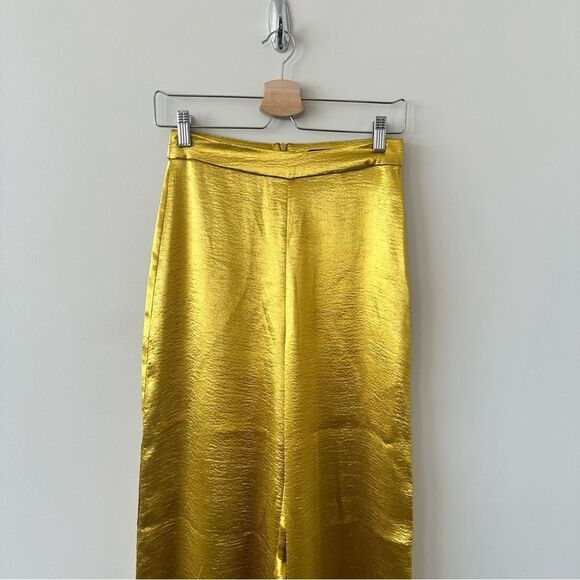 Hanifa-Golden Yellow Satin High Rise Wide Leg Long Trousers (Size:XS) - Picture 4 of 12